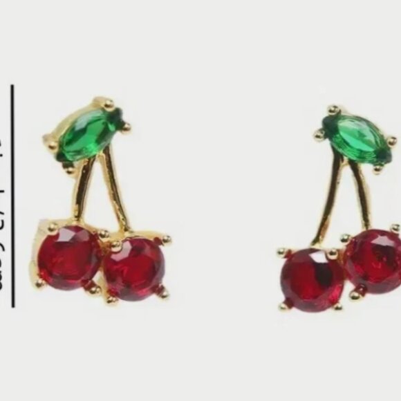 cherry earrings fashion jewelry FAST Free Shipping 1 Inch - Picture 2 of 2